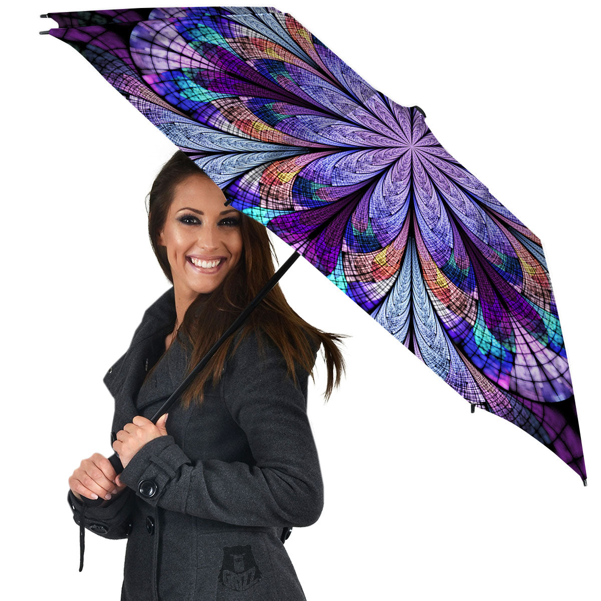 Dark Mandala Teal And Purple Print Umbrella-grizzshop