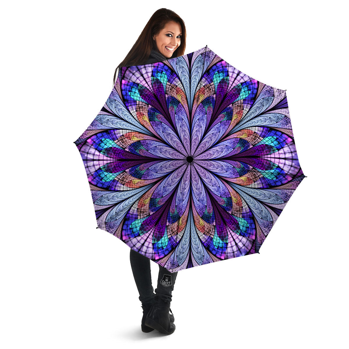 Dark Mandala Teal And Purple Print Umbrella-grizzshop