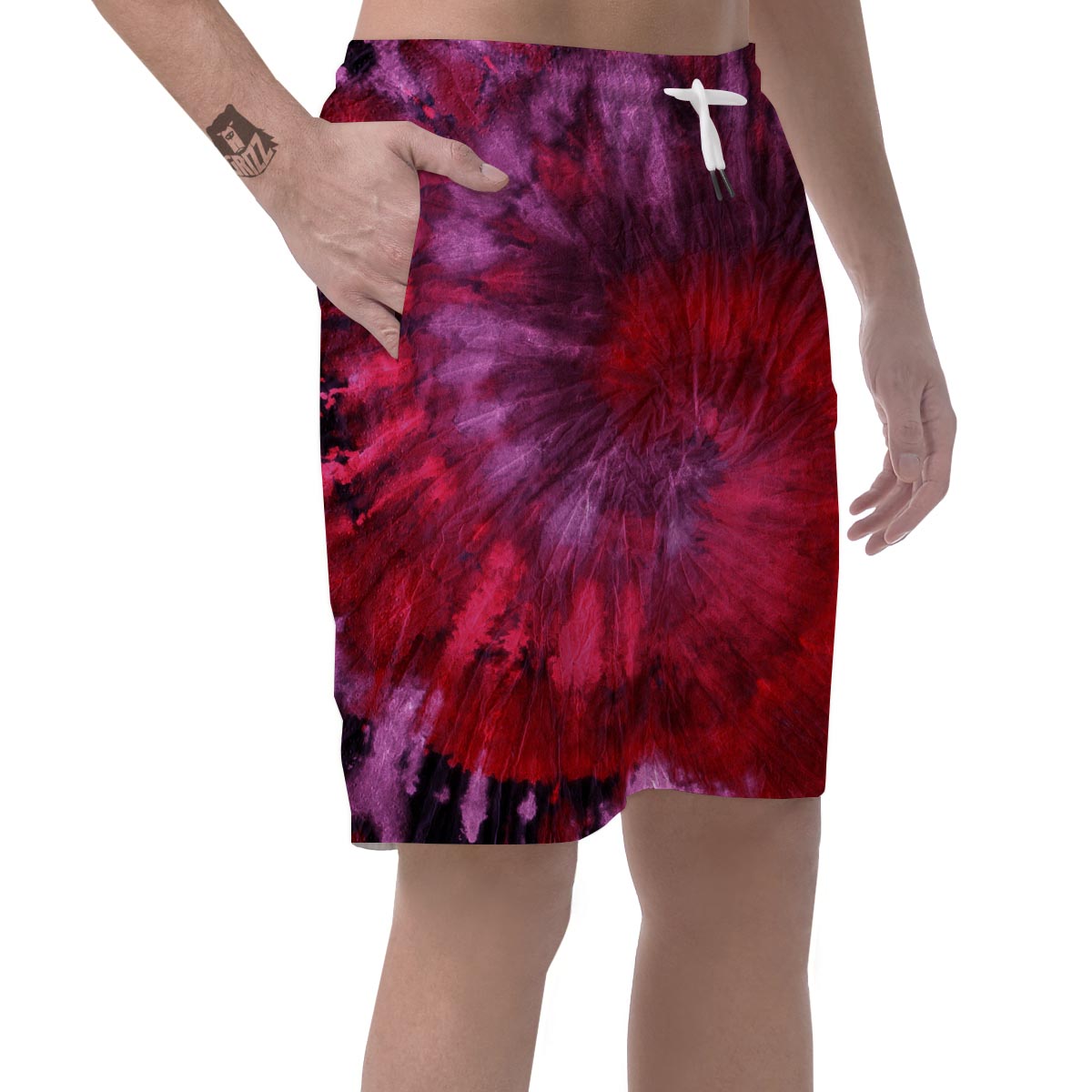 Dark Red Tie Dye Men's Shorts-grizzshop