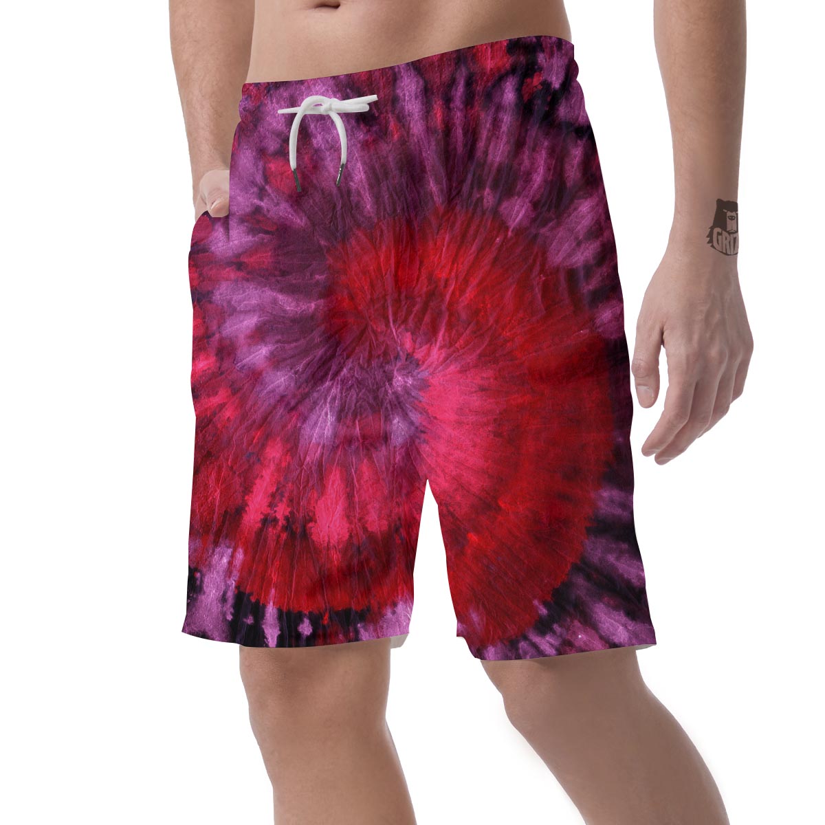 Dark Red Tie Dye Men's Shorts-grizzshop