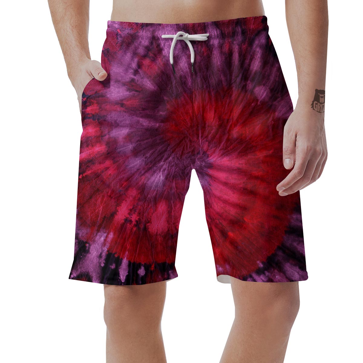 Dark Red Tie Dye Men's Shorts-grizzshop