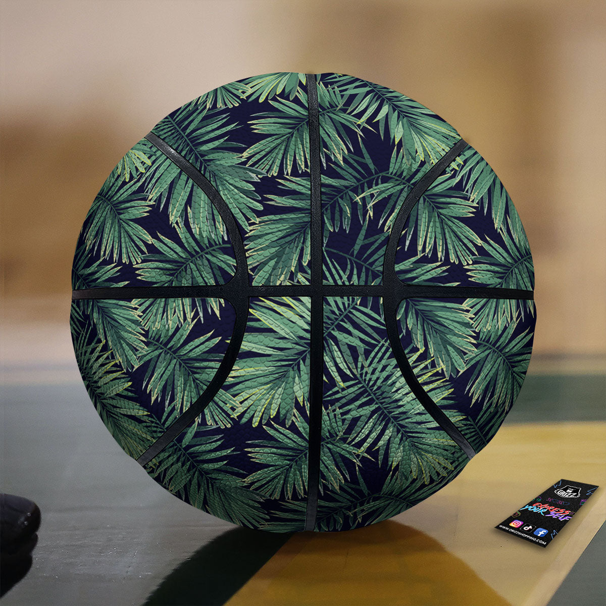Dark Green Palm Tree Print Pattern Basketball