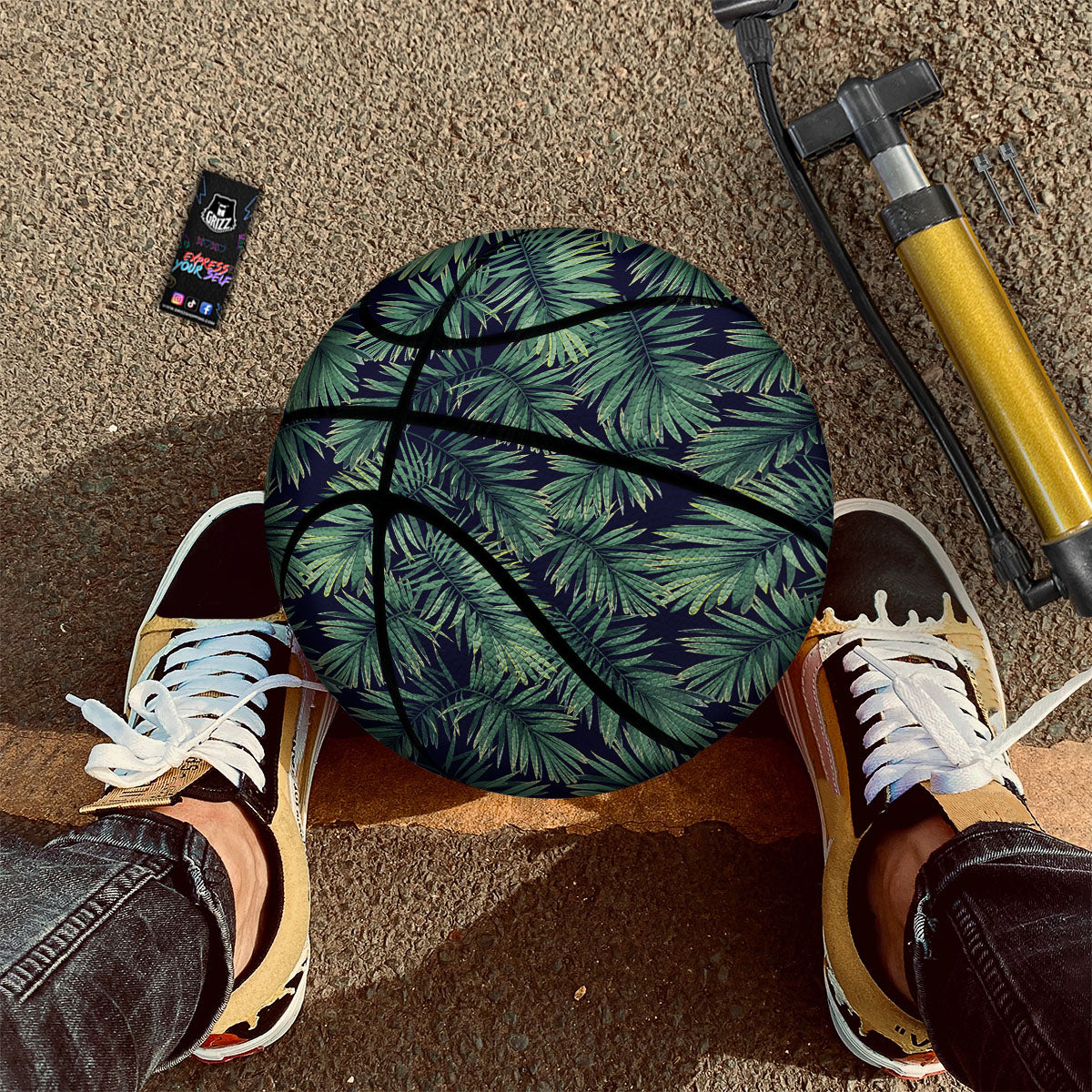 Dark Green Palm Tree Print Pattern Basketball