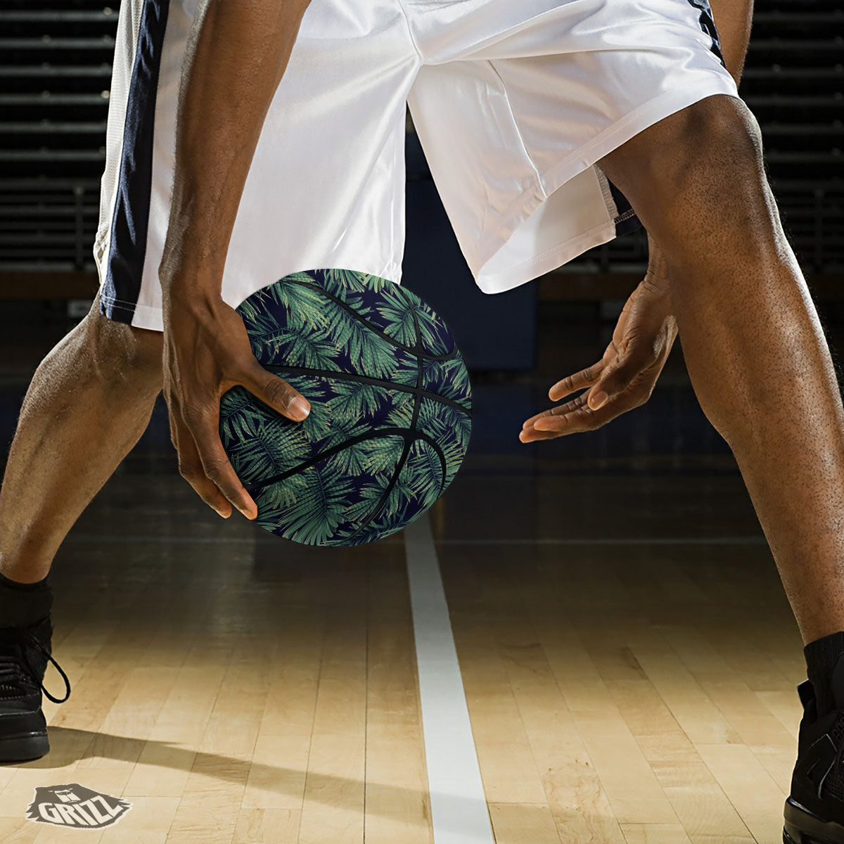 Dark Green Palm Tree Print Pattern Basketball