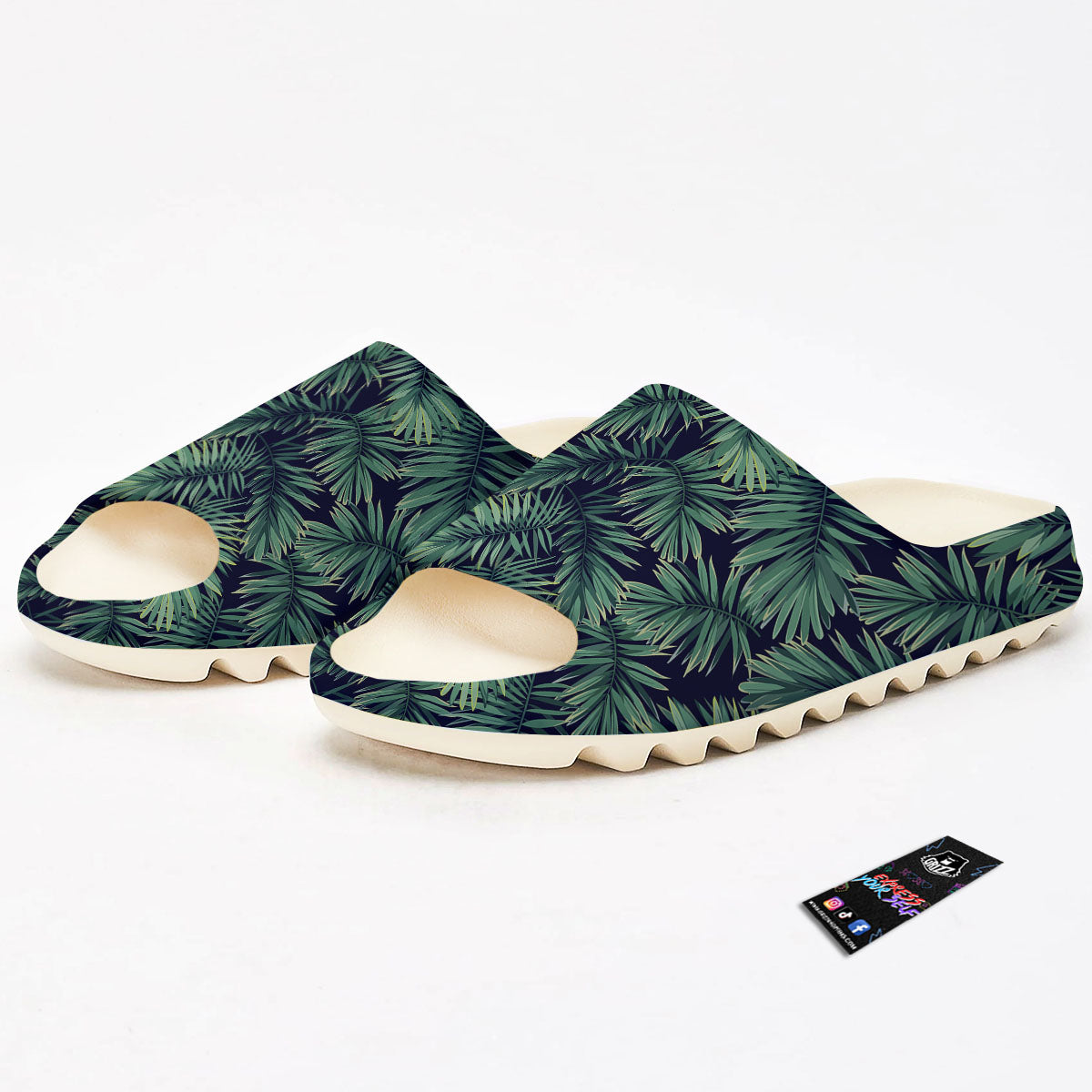 Dark Green Palm Tree Print Pattern Sandals-grizzshop