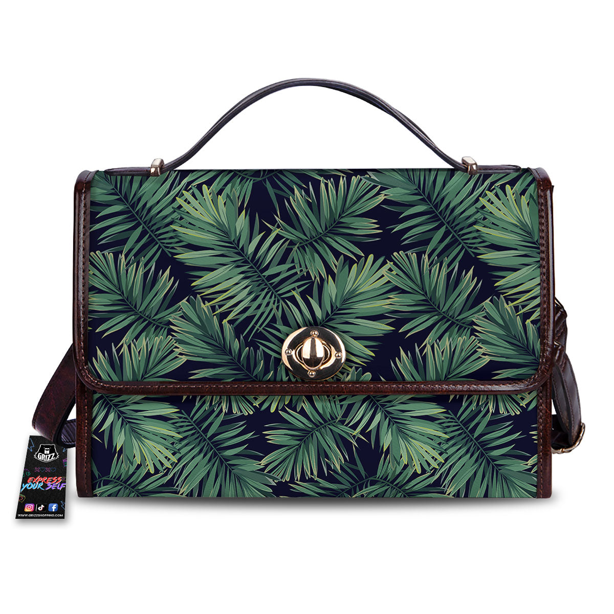 Dark Green Palm Tree Print Pattern Women's Satchel Bag