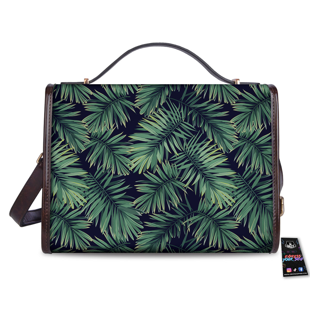 Dark Green Palm Tree Print Pattern Women's Satchel Bag