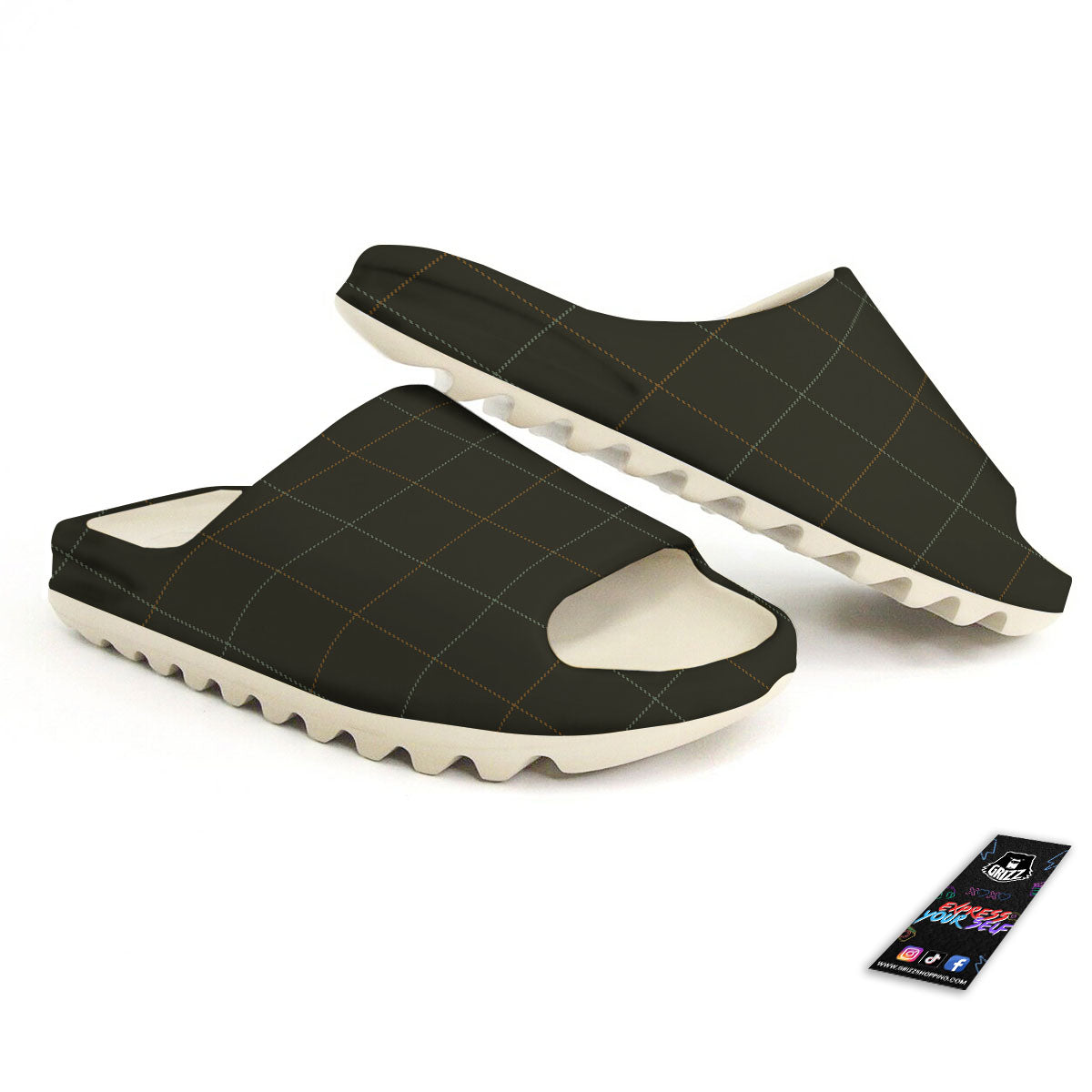 Dark Green Tattersall Print Pattern Sandals-grizzshop