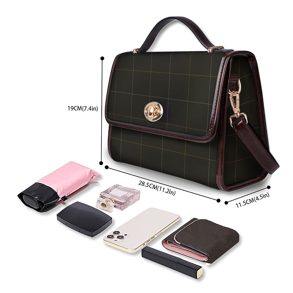 Dark Green Tattersall Print Pattern Women's Satchel Bag