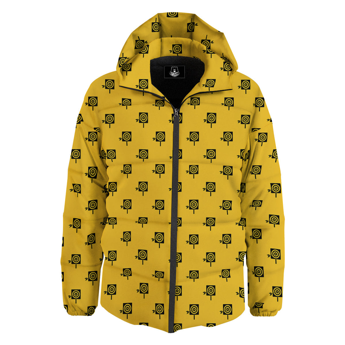 Dart Yellow And Black Print Pattern Down Jacket-grizzshop