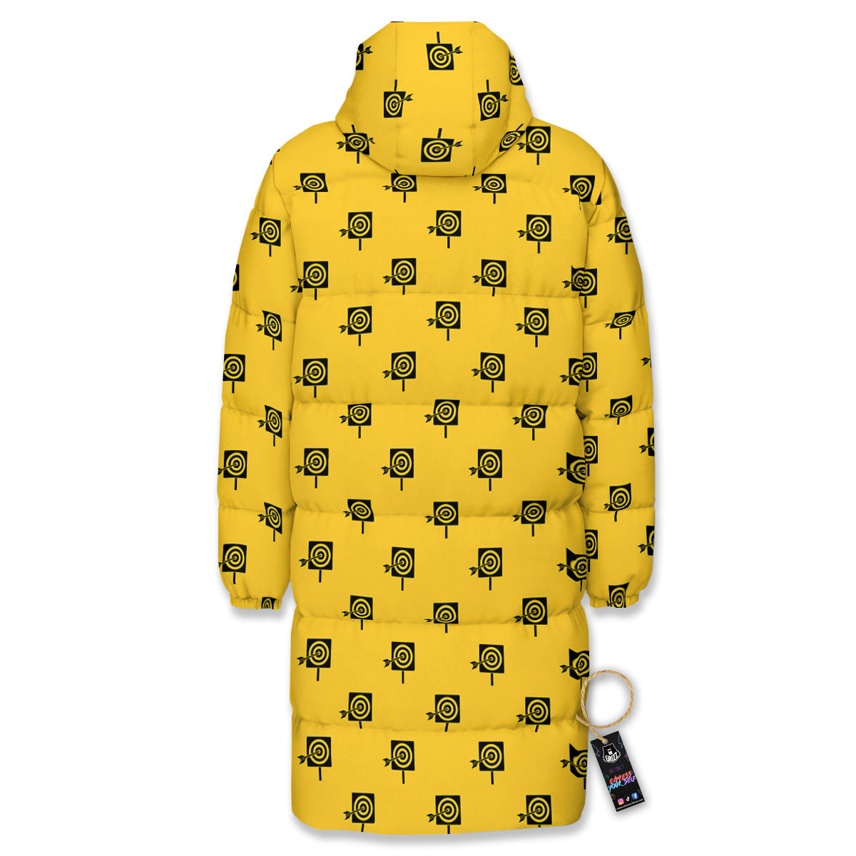 Dart Yellow And Black Print Pattern Long Down Jacket-grizzshop