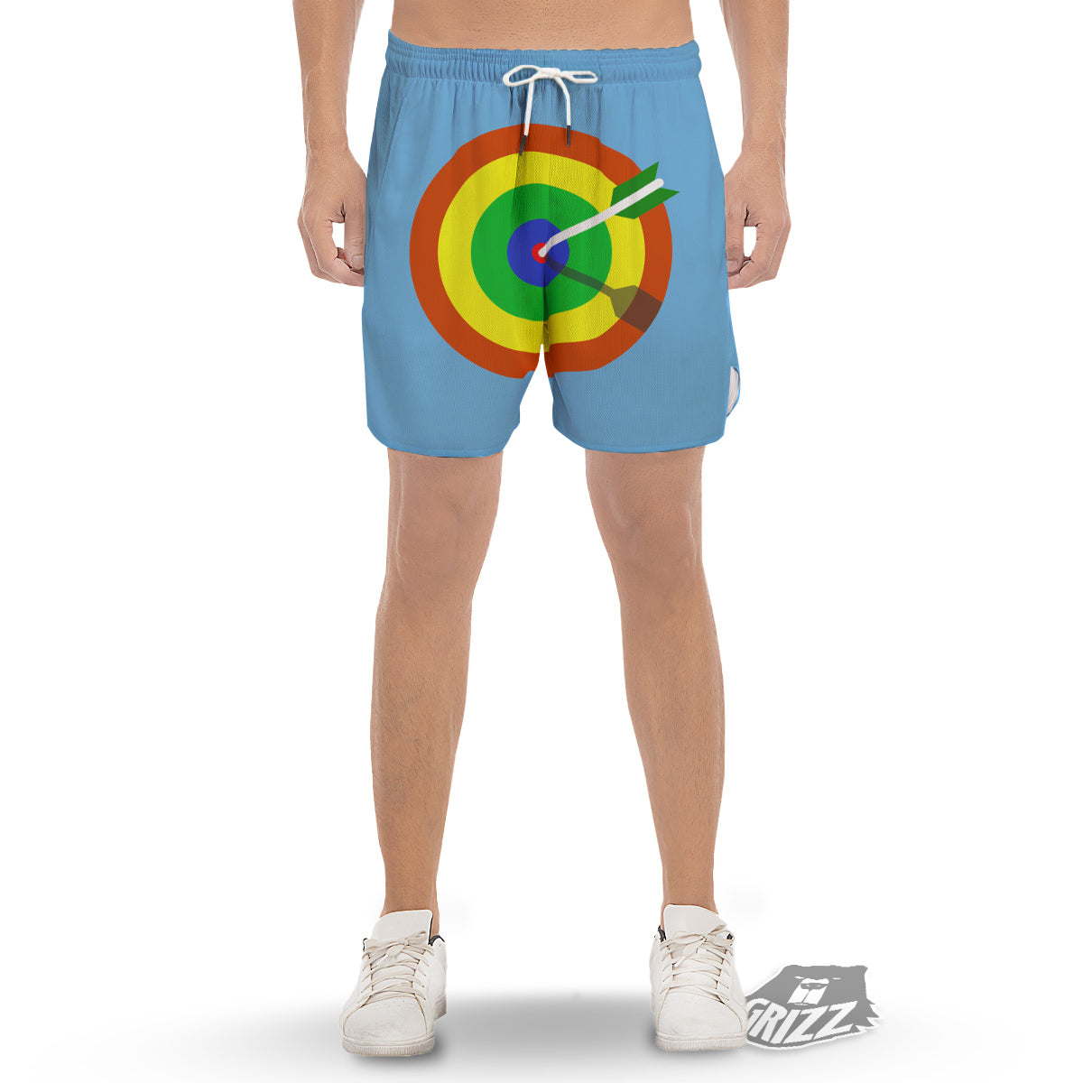 Dartboard And Colorful Darts Print Men's Gym Shorts-grizzshop