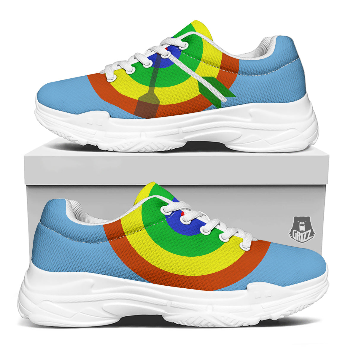 Dartboard And Colorful Darts Print White Chunky Shoes-grizzshop