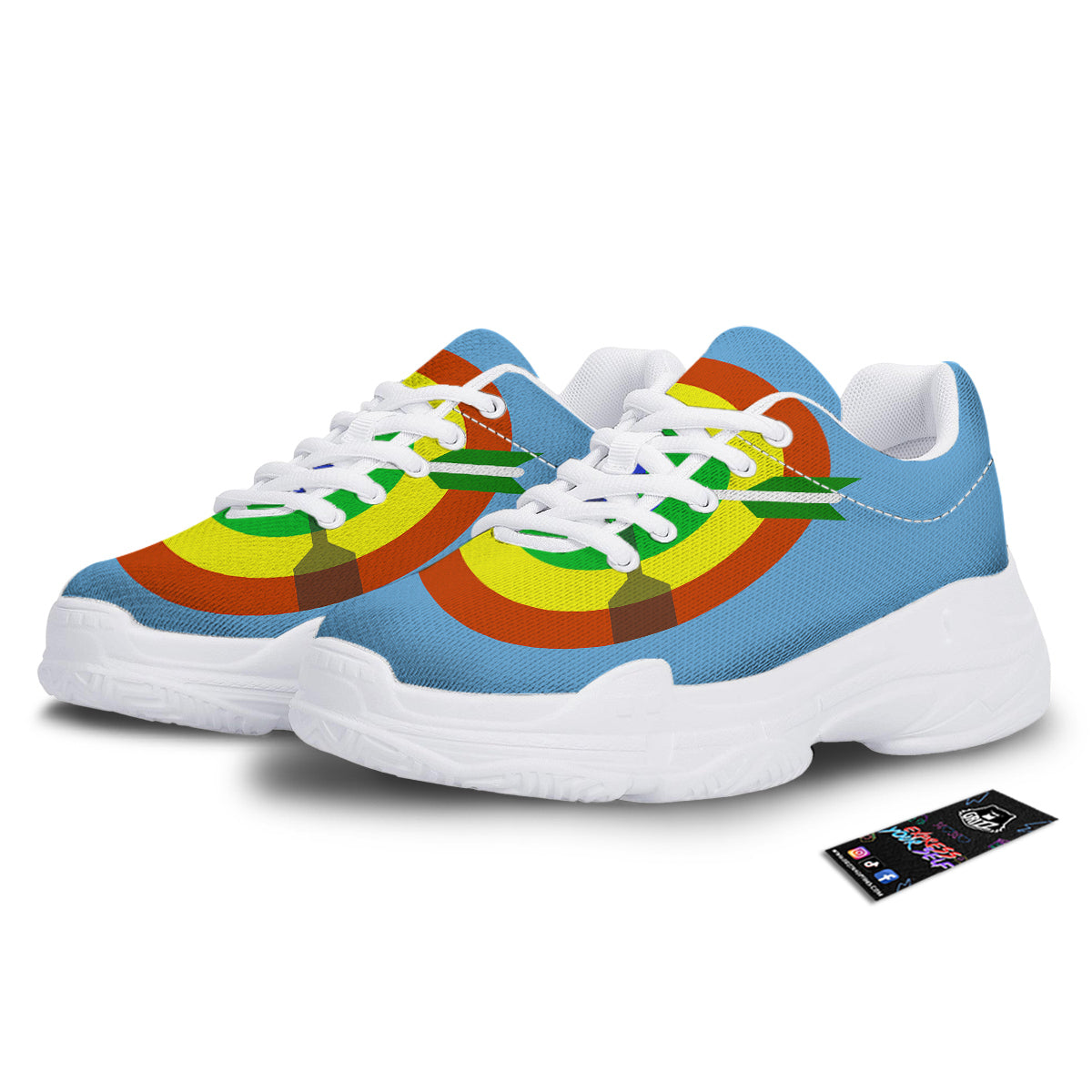 Dartboard And Colorful Darts Print White Chunky Shoes-grizzshop