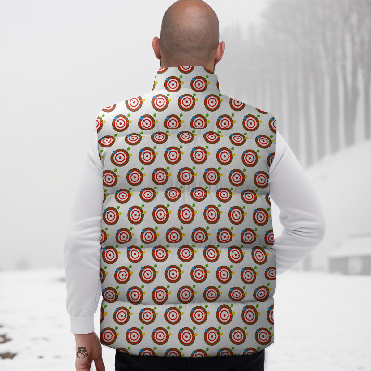 Dartboard Print Pattern Down Vest-grizzshop
