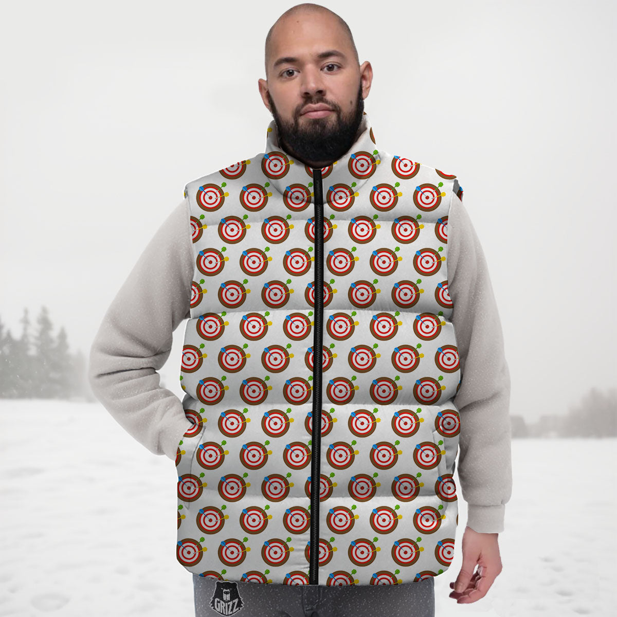 Dartboard Print Pattern Down Vest-grizzshop