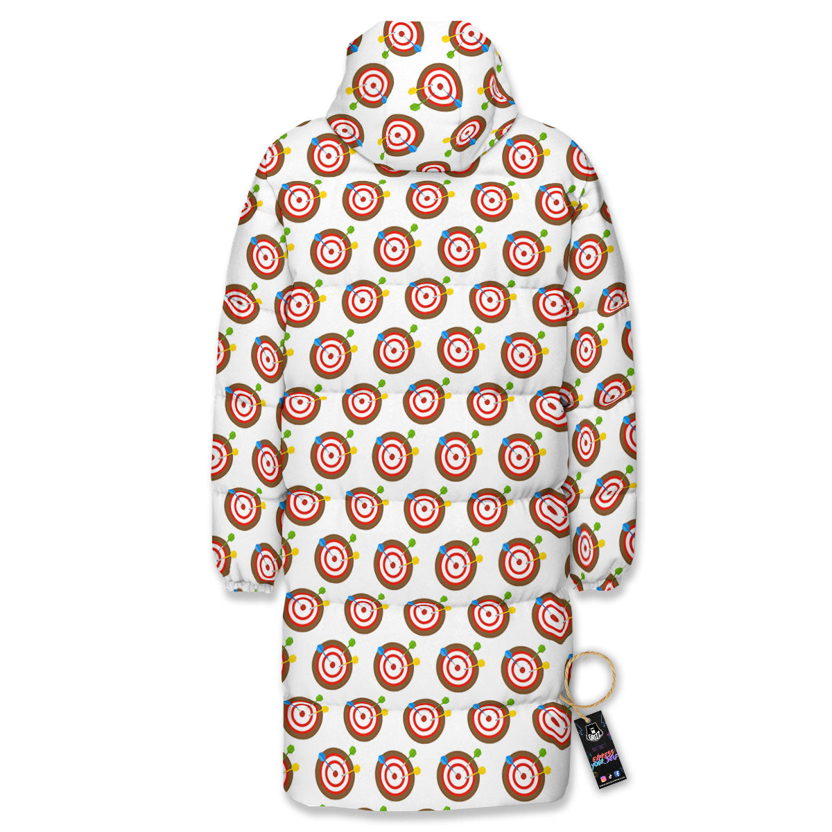 Dartboard Print Pattern Long Down Jacket-grizzshop