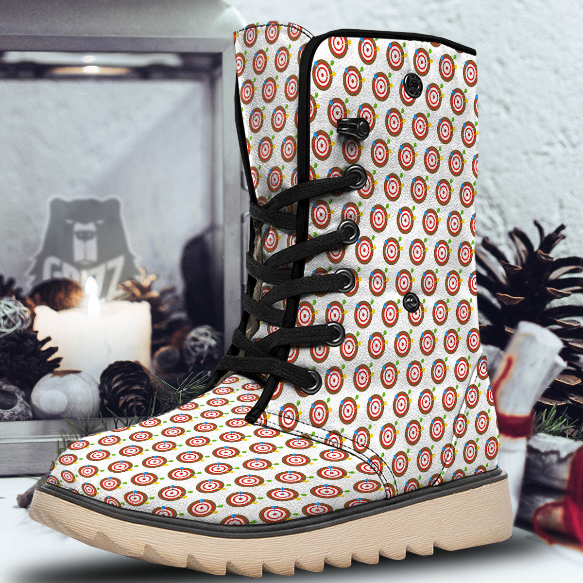Dartboard Print Pattern Snow Boots-grizzshop