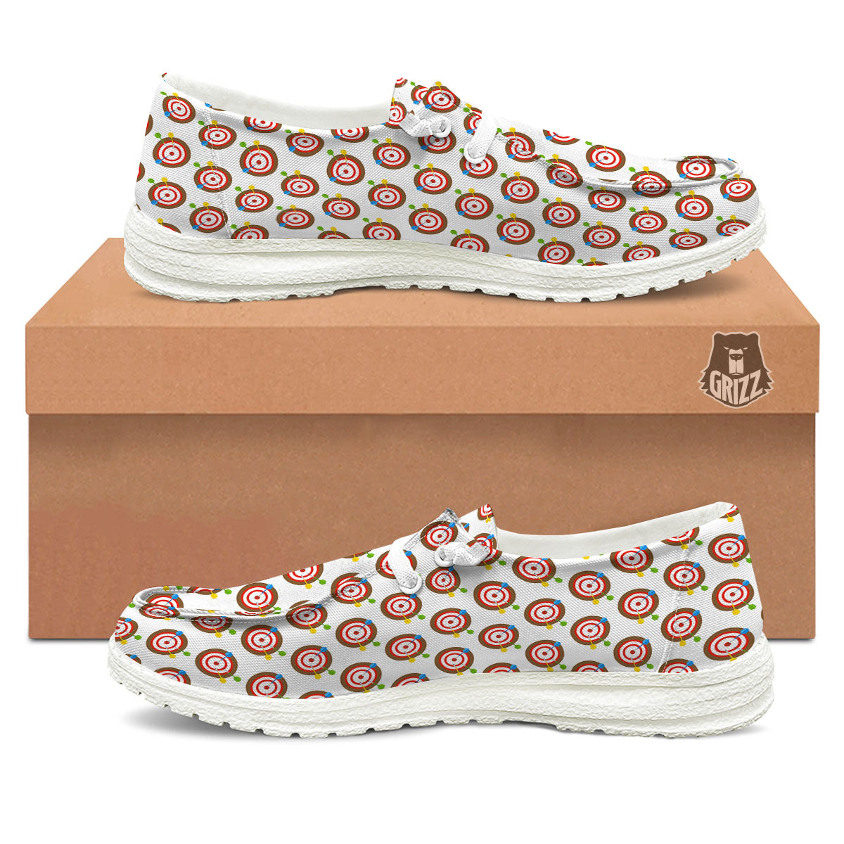 Dartboard Print Pattern White Loafers-grizzshop