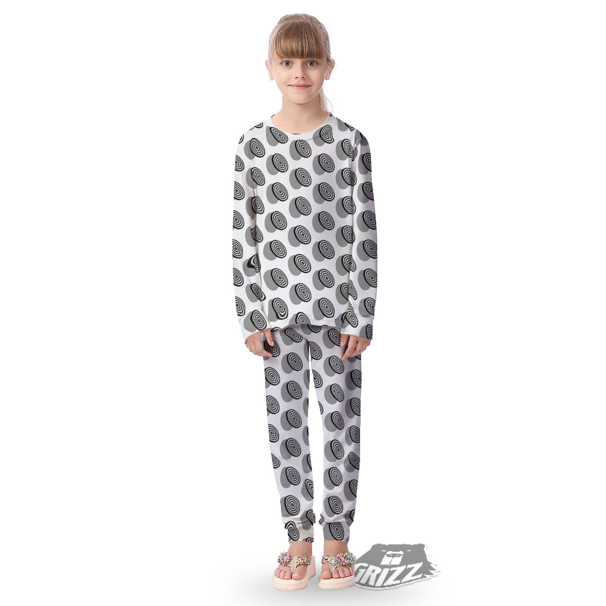 Dartboard White And Black Print Pattern Kid's Pajamas-grizzshop