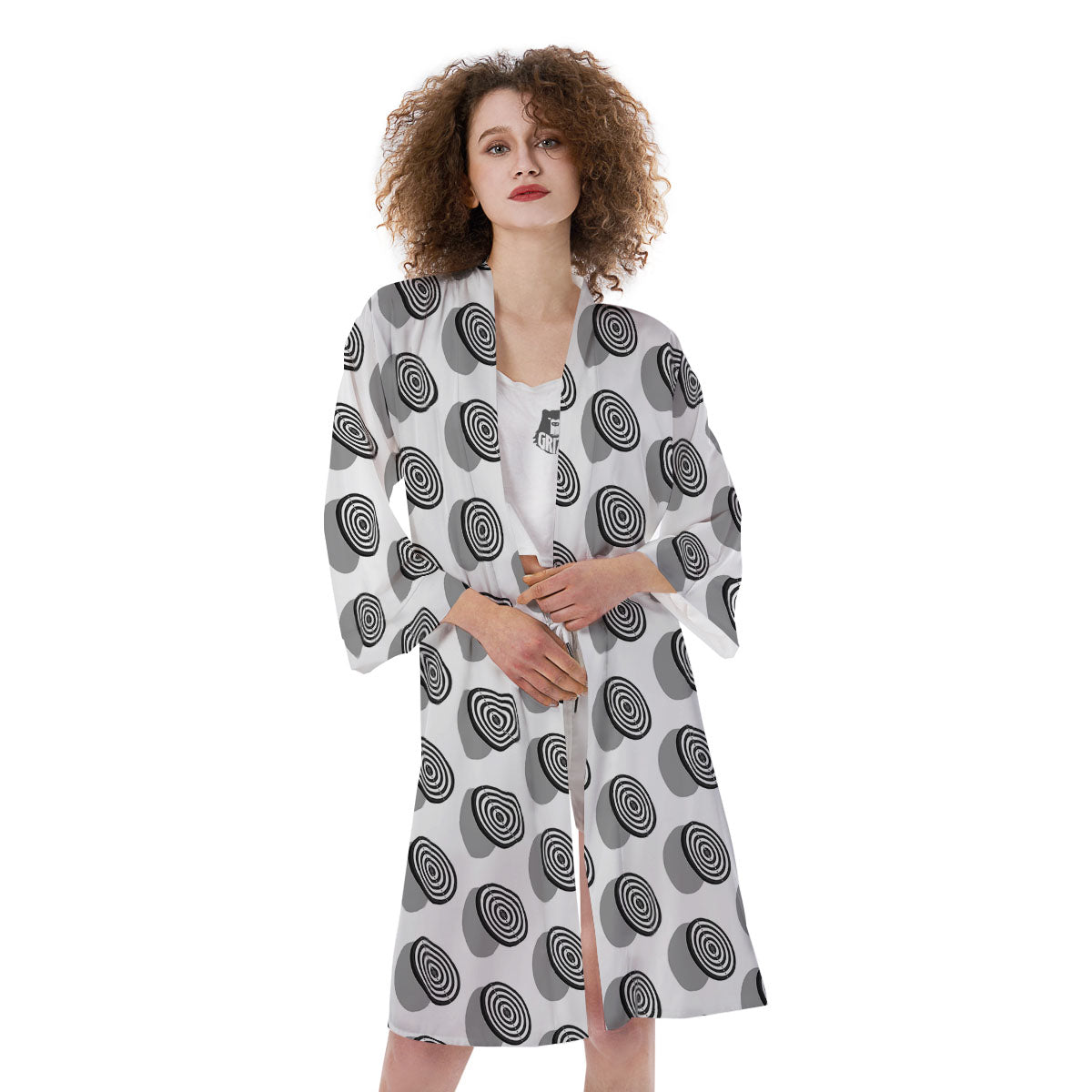 Dartboard White And Black Print Pattern Kimono-grizzshop