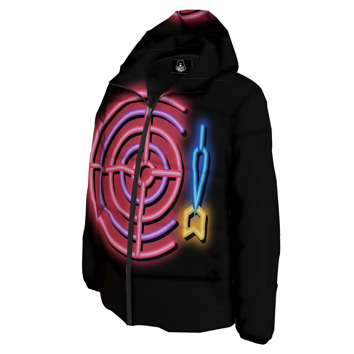 Darts Bar Lights Sign Print Down Jacket-grizzshop