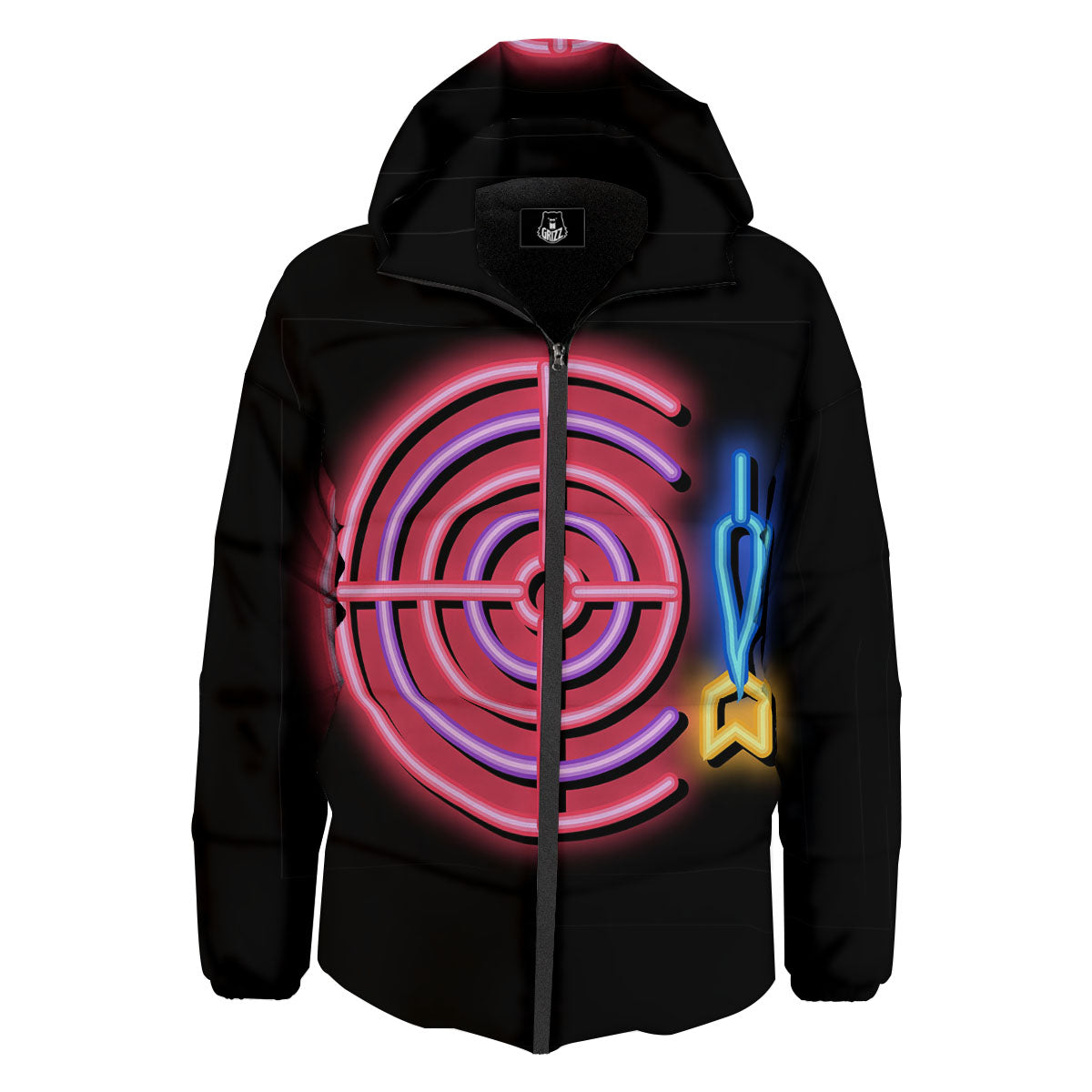 Darts Bar Lights Sign Print Down Jacket-grizzshop