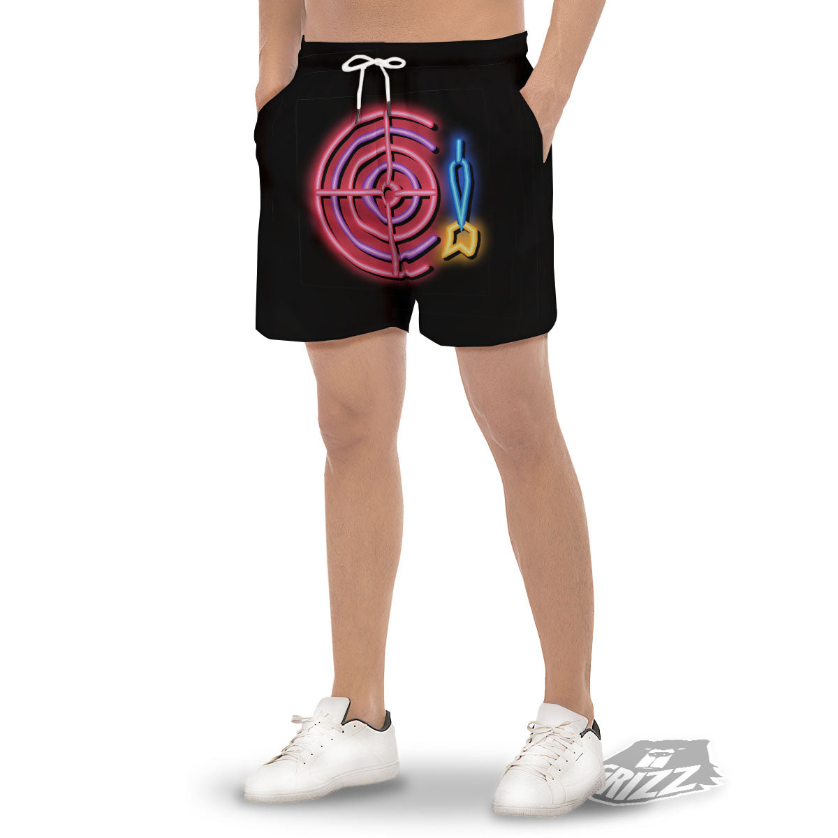 Darts Bar Lights Sign Print Men's Gym Shorts-grizzshop