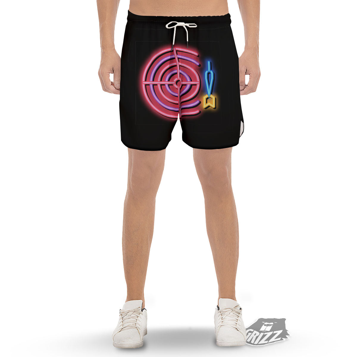 Darts Bar Lights Sign Print Men's Gym Shorts-grizzshop