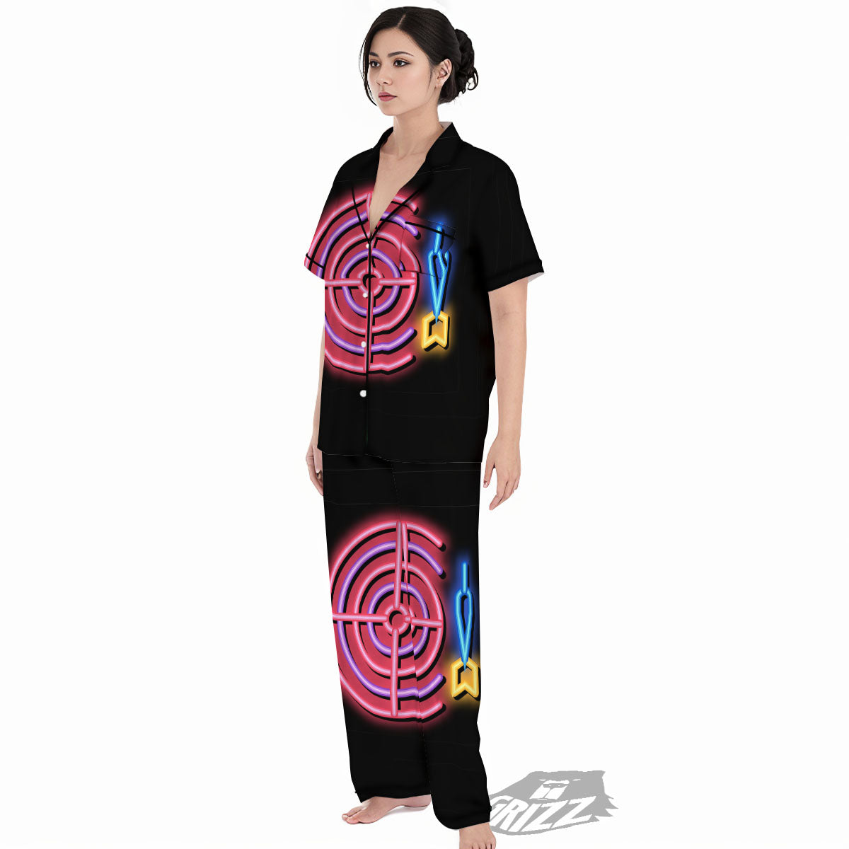 Darts Bar Lights Sign Print Women's Pajamas Set-grizzshop