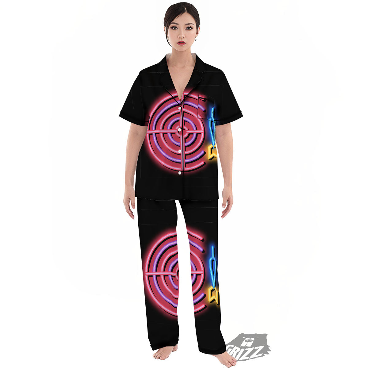 Darts Bar Lights Sign Print Women's Pajamas Set-grizzshop