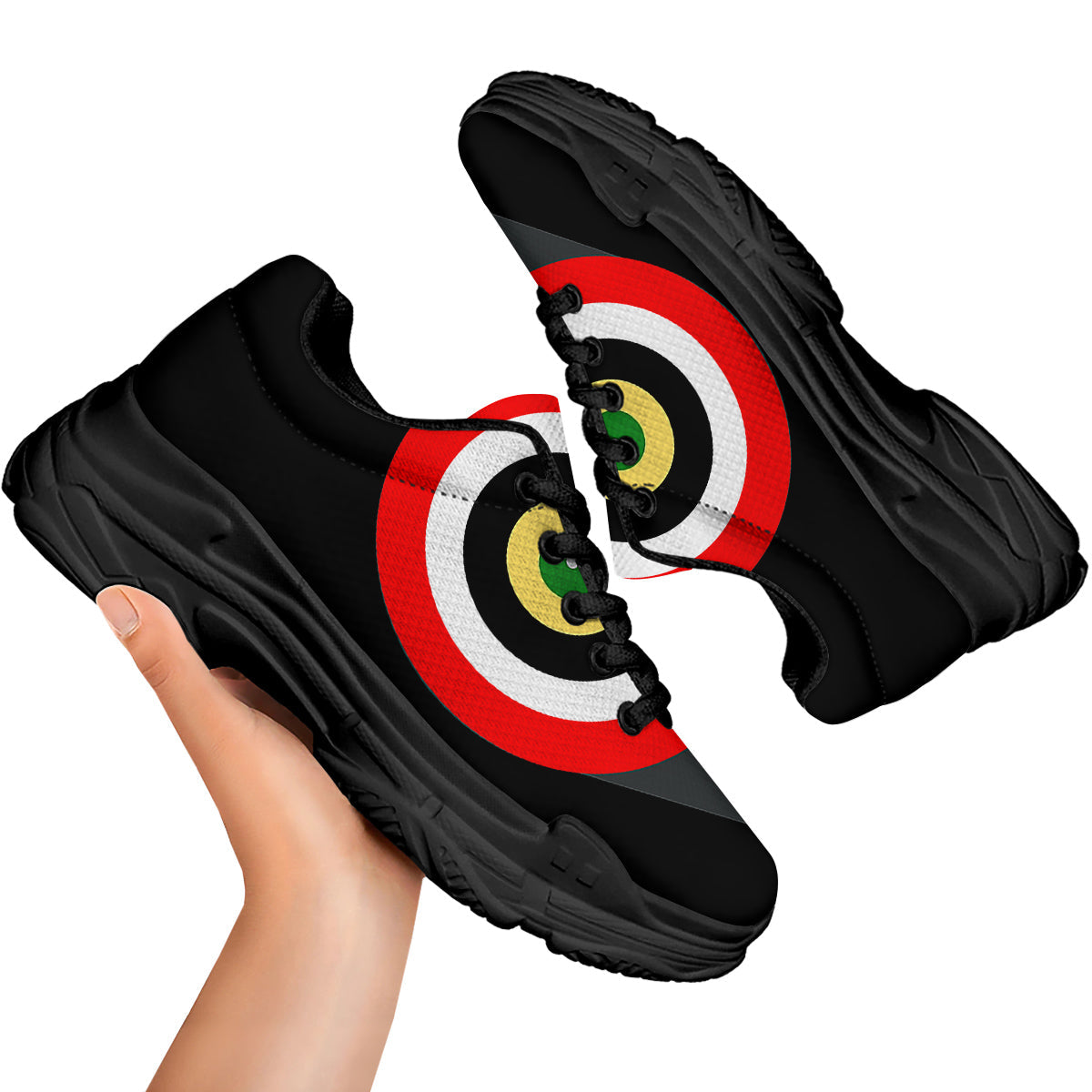 Darts Bullseye Print Black Chunky Shoes-grizzshop