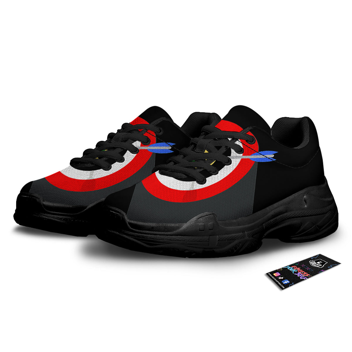 Darts Bullseye Print Black Chunky Shoes-grizzshop