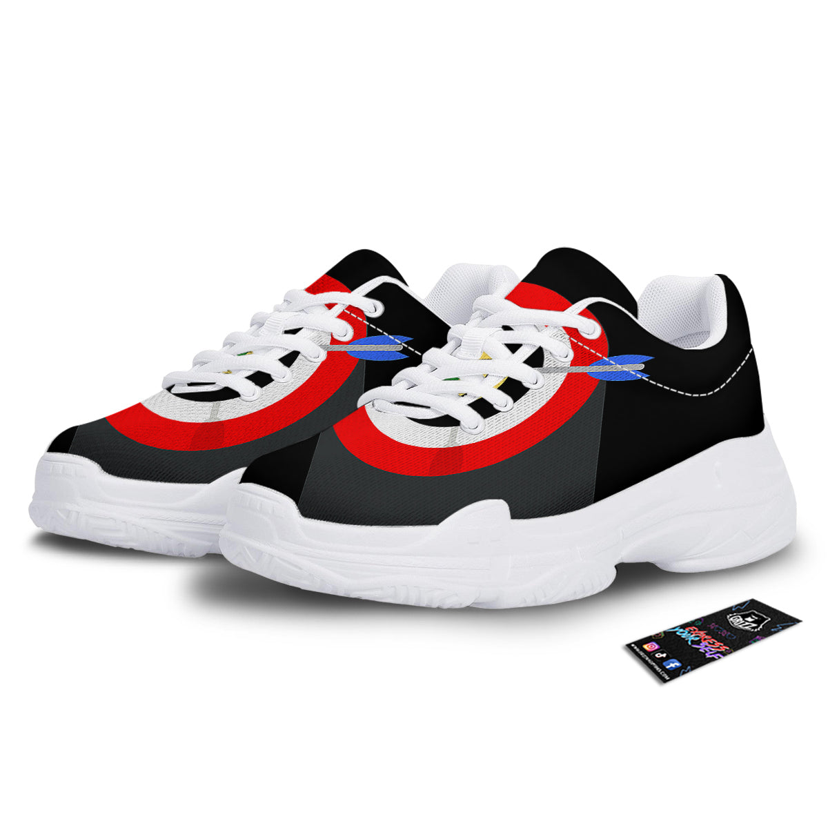 Darts Bullseye Print White Chunky Shoes-grizzshop