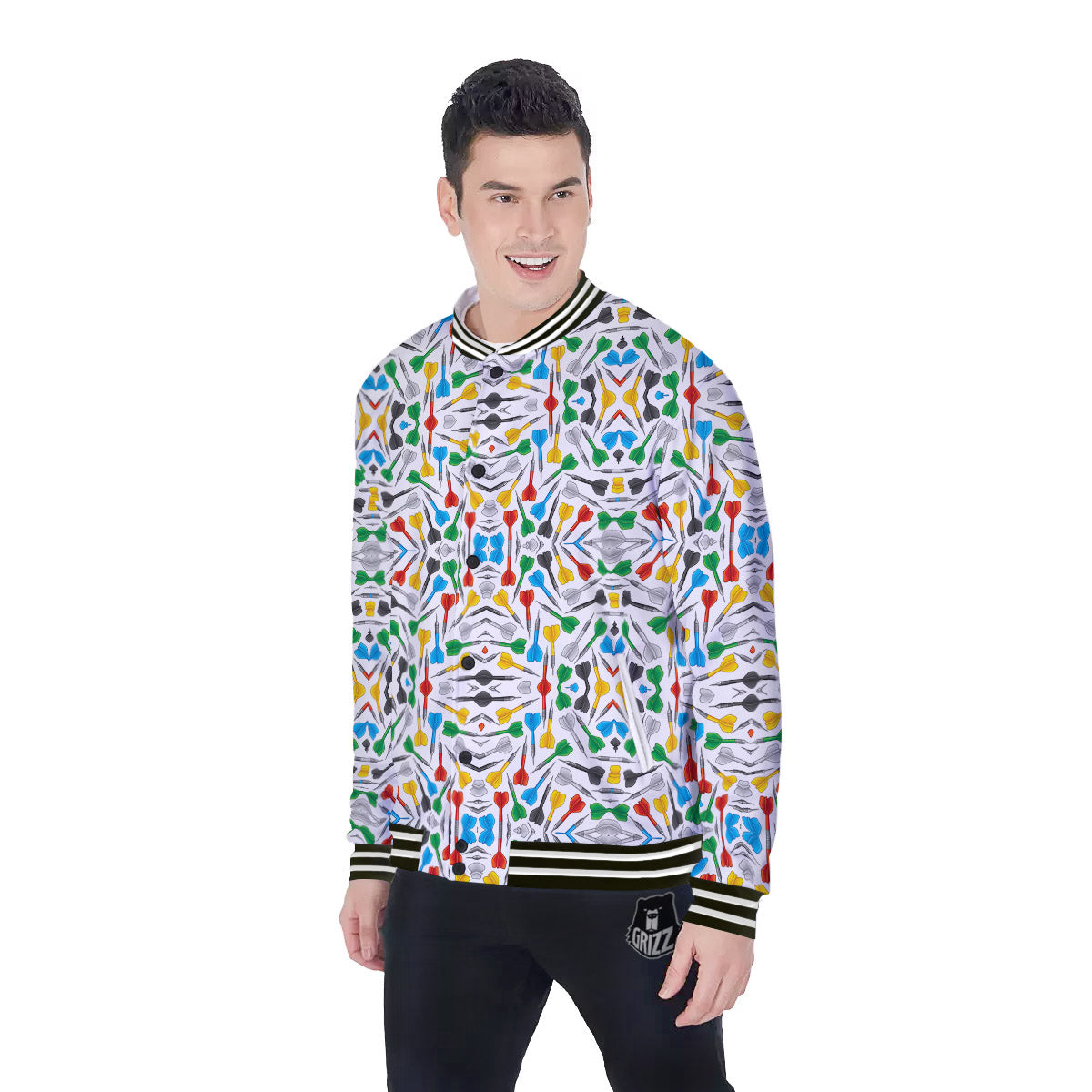 Darts Colorful Print Pattern Baseball Jacket-grizzshop
