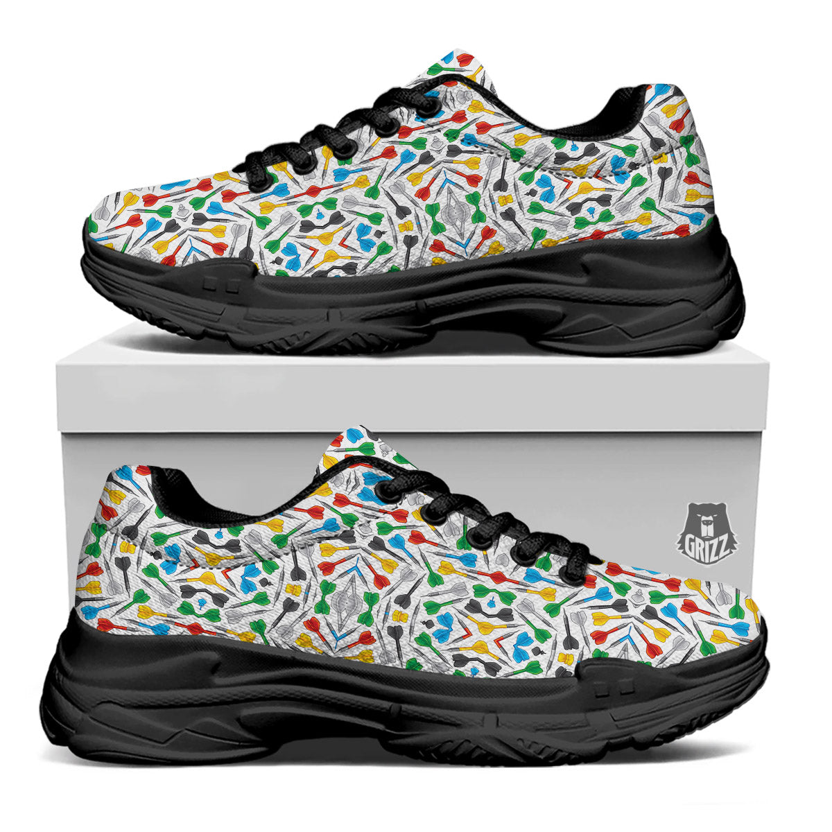 Darts Colorful Print Pattern Black Chunky Shoes-grizzshop
