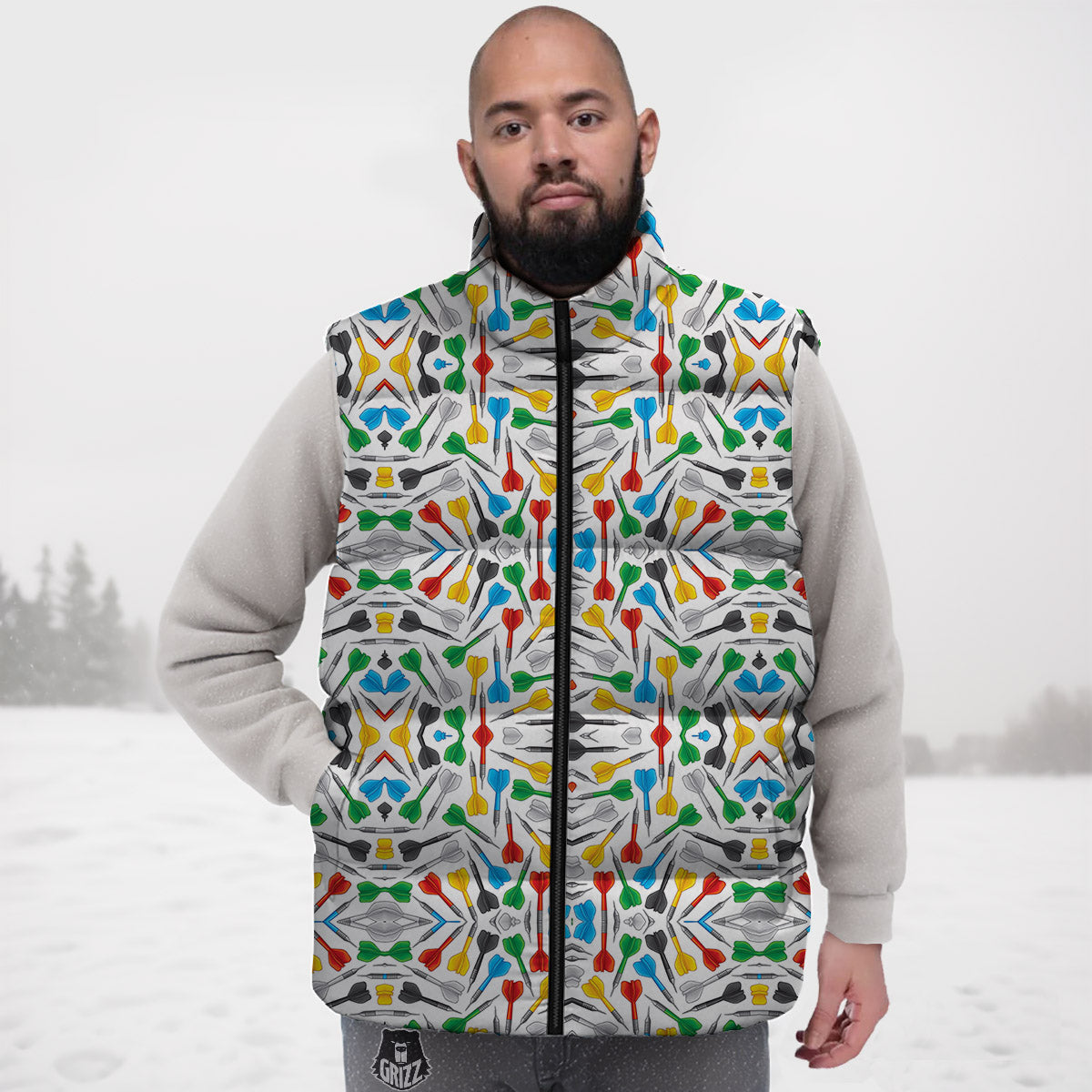 Darts Colorful Print Pattern Down Vest-grizzshop