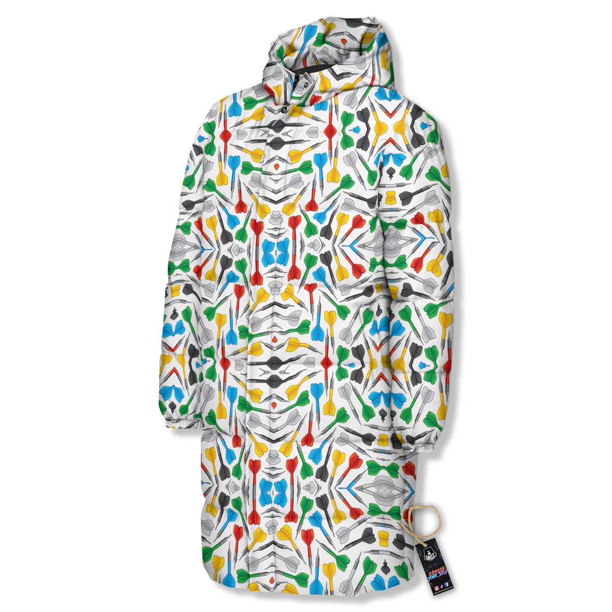 Darts Colorful Print Pattern Long Down Jacket-grizzshop