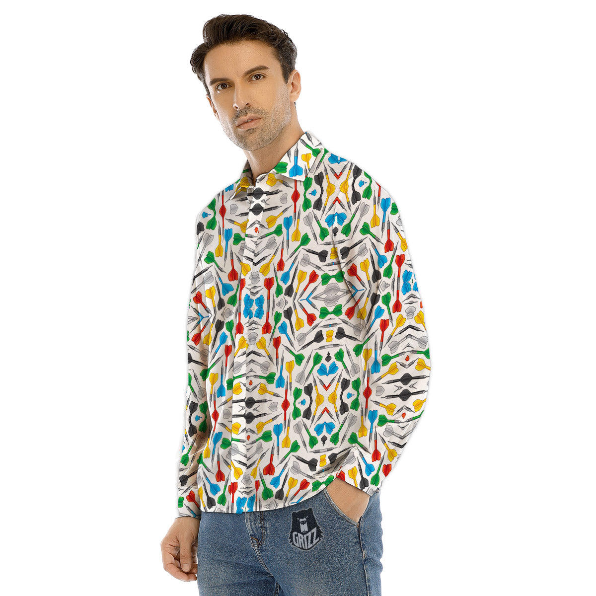 Darts Colorful Print Pattern Men's Dress Shirts-grizzshop
