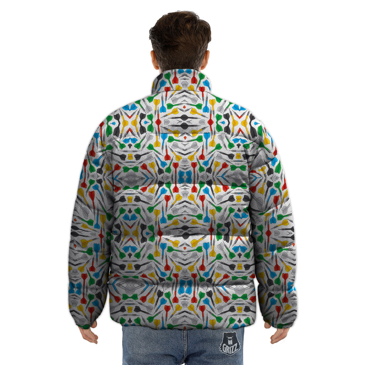 Darts Colorful Print Pattern Puffer Jacket-grizzshop