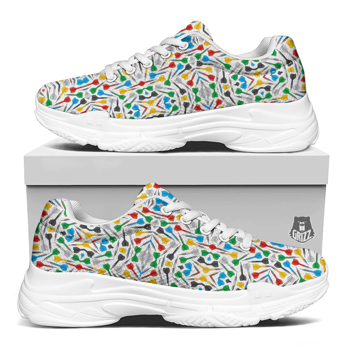 Darts Colorful Print Pattern White Chunky Shoes-grizzshop