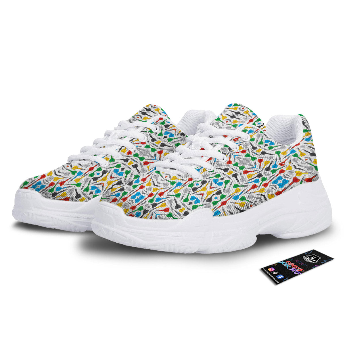 Darts Colorful Print Pattern White Chunky Shoes-grizzshop