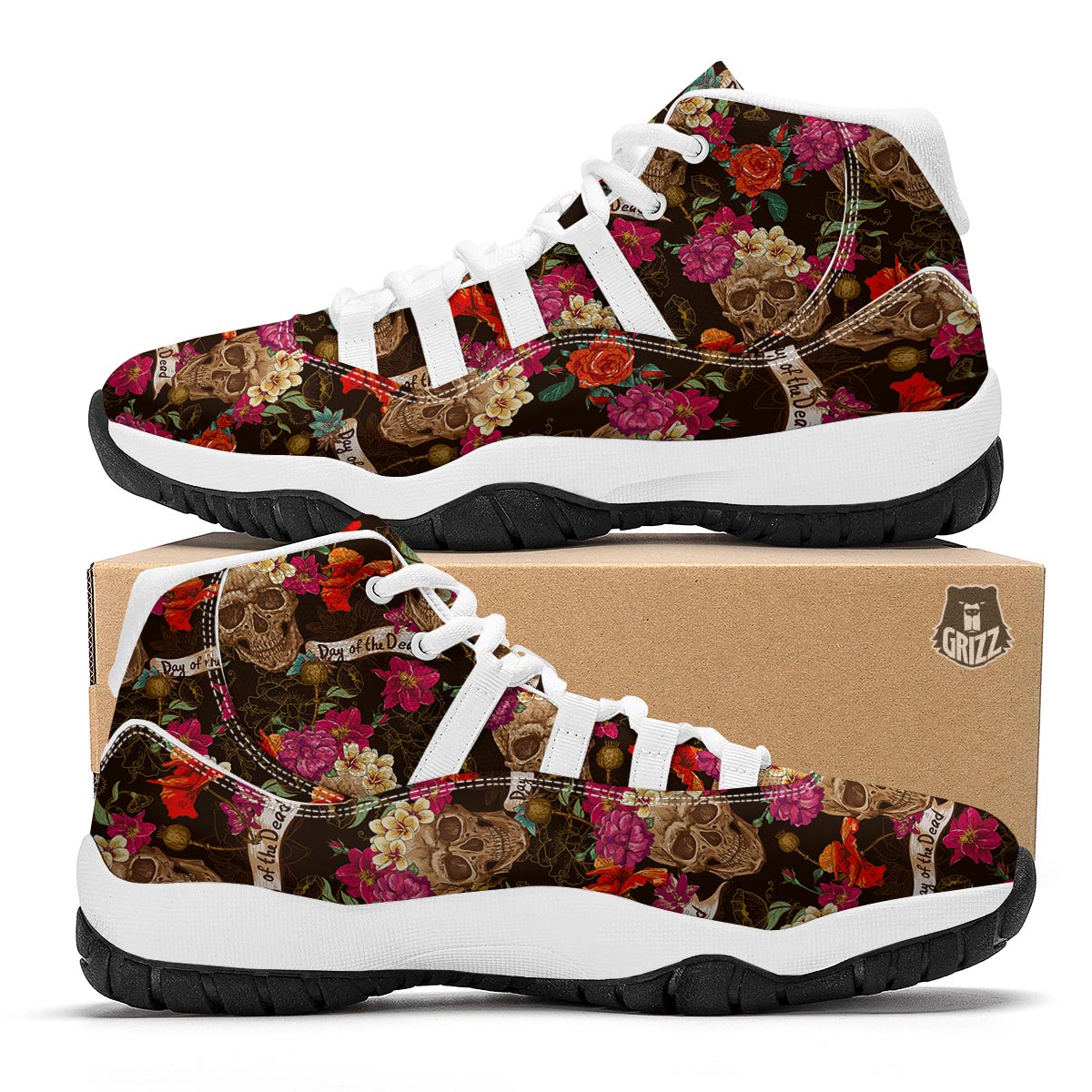 Day Of Dead Skull White Bball Shoes-grizzshop