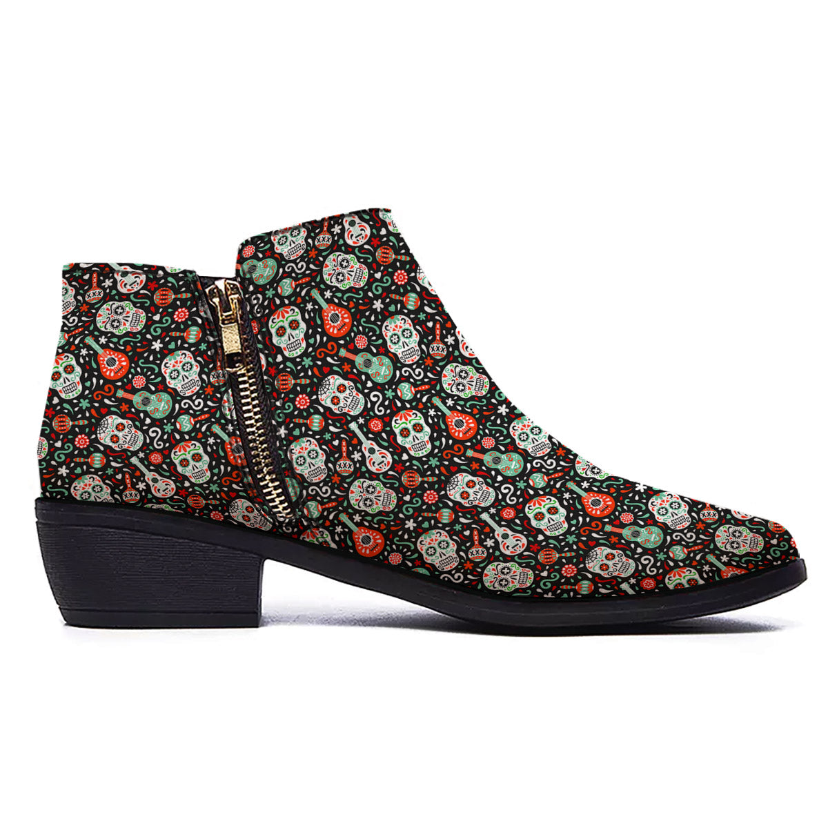 Day Of The Dead Calaveras Print Pattern Ankle Boots-grizzshop