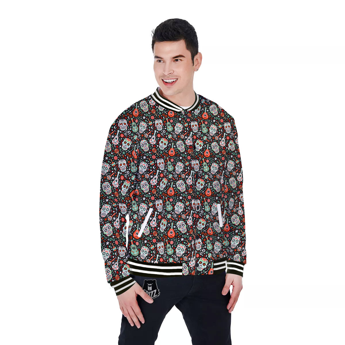 Day Of The Dead Calaveras Print Pattern Baseball Jacket-grizzshop