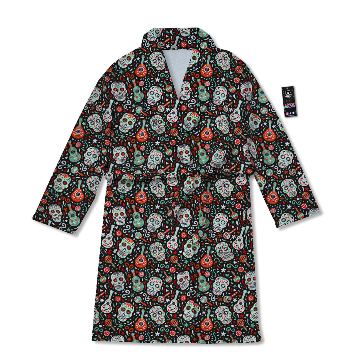 Day Of The Dead Calaveras Print Pattern Bathrobe-grizzshop