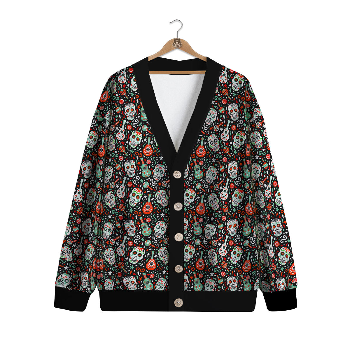 Day Of The Dead Calaveras Print Pattern Cardigan-grizzshop