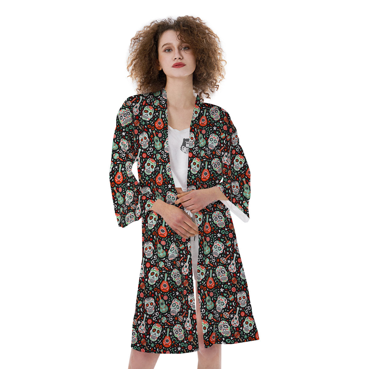 Day Of The Dead Calaveras Print Pattern Kimono-grizzshop