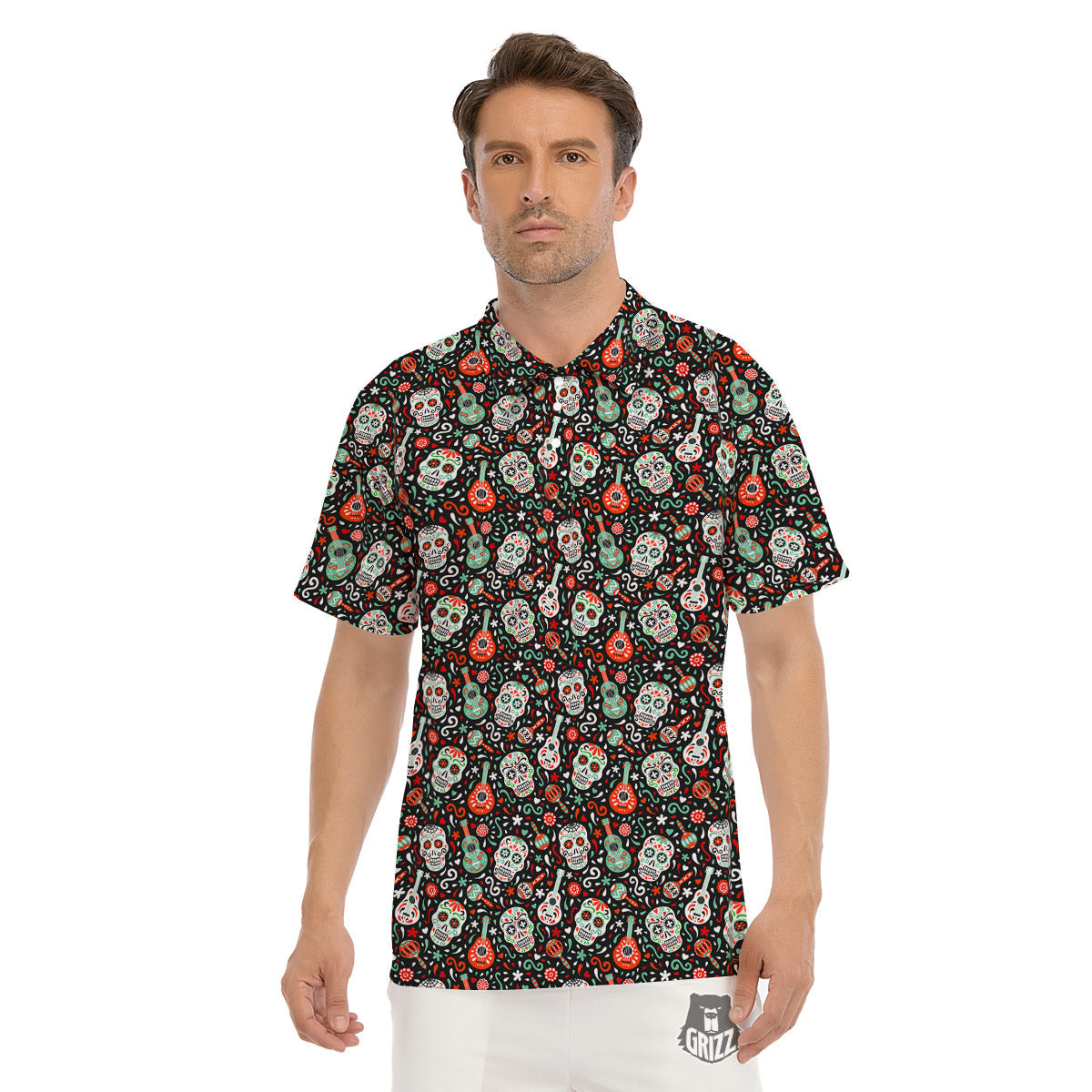 Day Of The Dead Calaveras Print Pattern Men's Golf Shirts-grizzshop