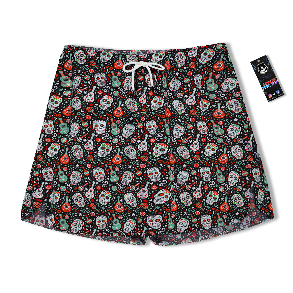 Day Of The Dead Calaveras Print Pattern Men's Running Shorts-grizzshop